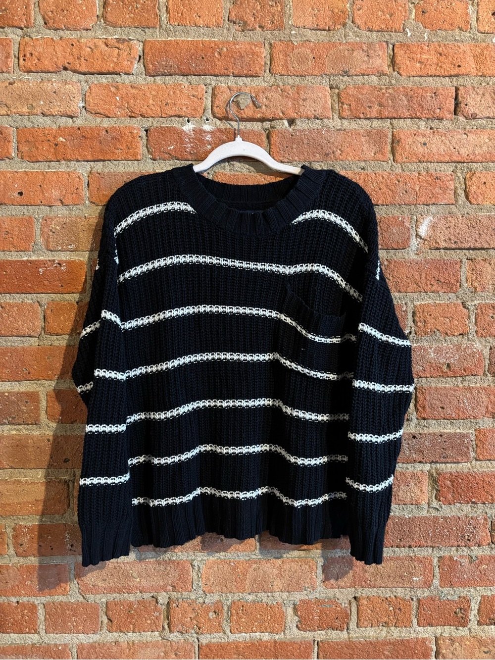 American Eagle Black & White Striped Knit Sweater